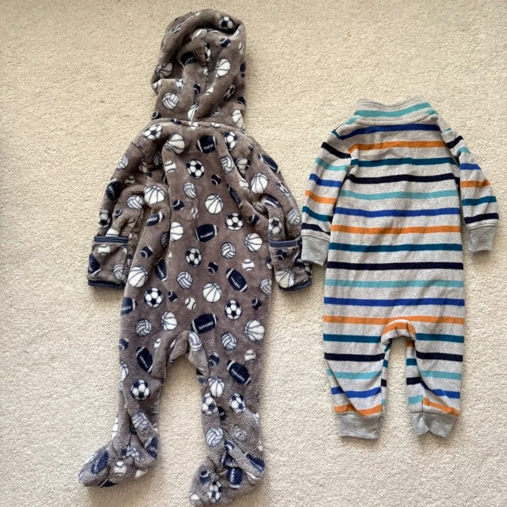 Carter's & Mick Mack Fleece Sleepers Lot Little Brother Infant Boys 6-9 month